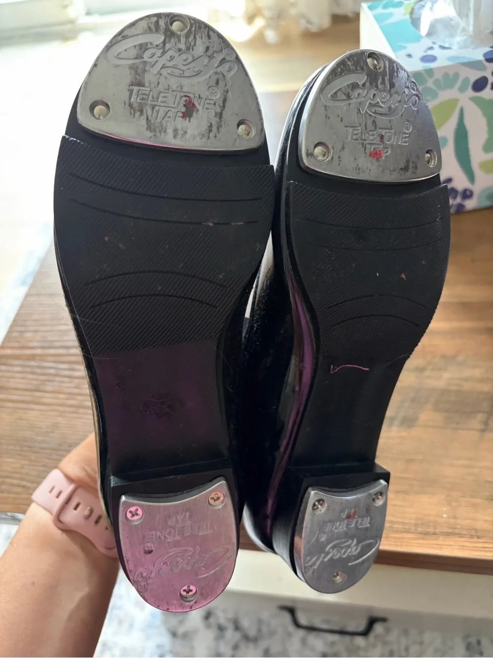 Capezio Black Patent Mary Jane Flats with Button Strap